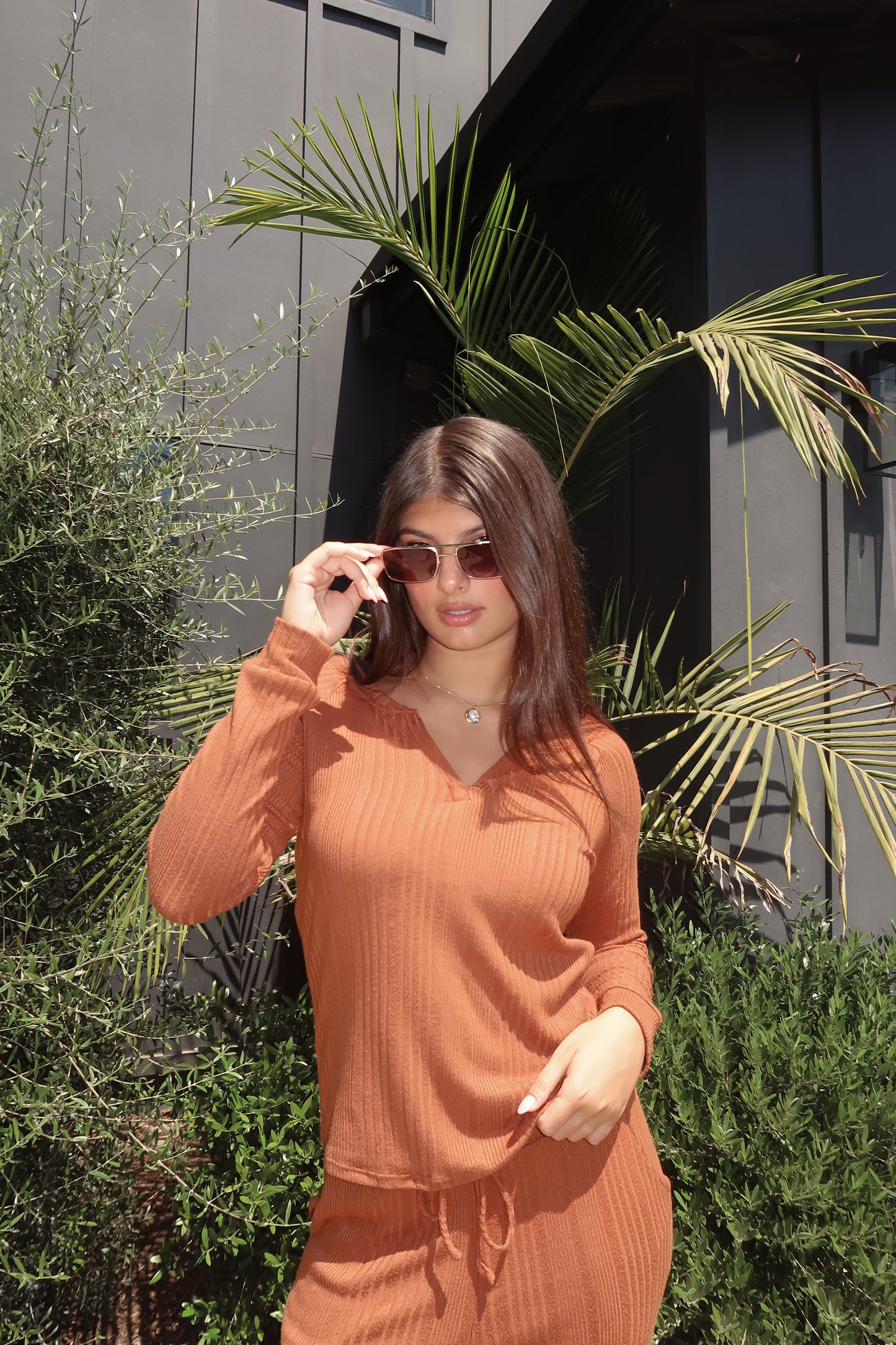 Cozy Variegated Front Split Top