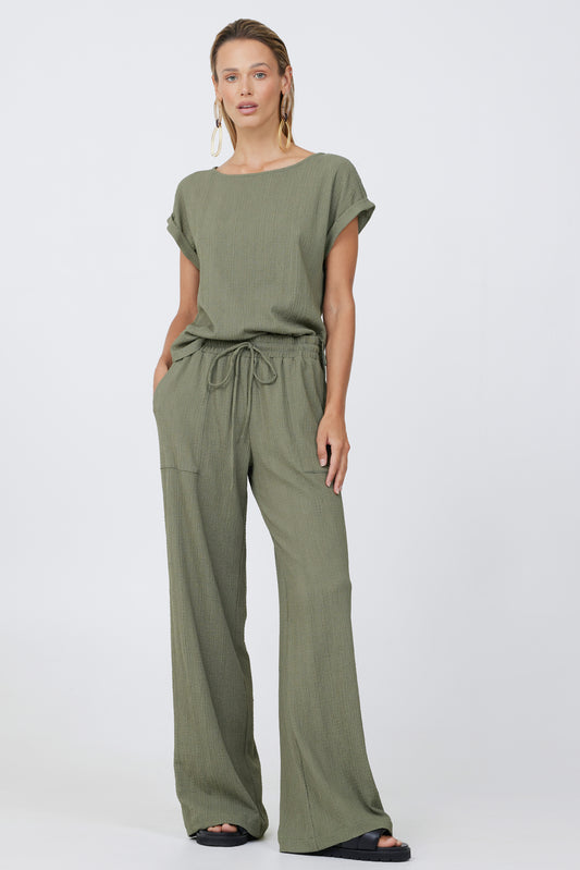 Crinkle Texture Roll Sleeve Tee