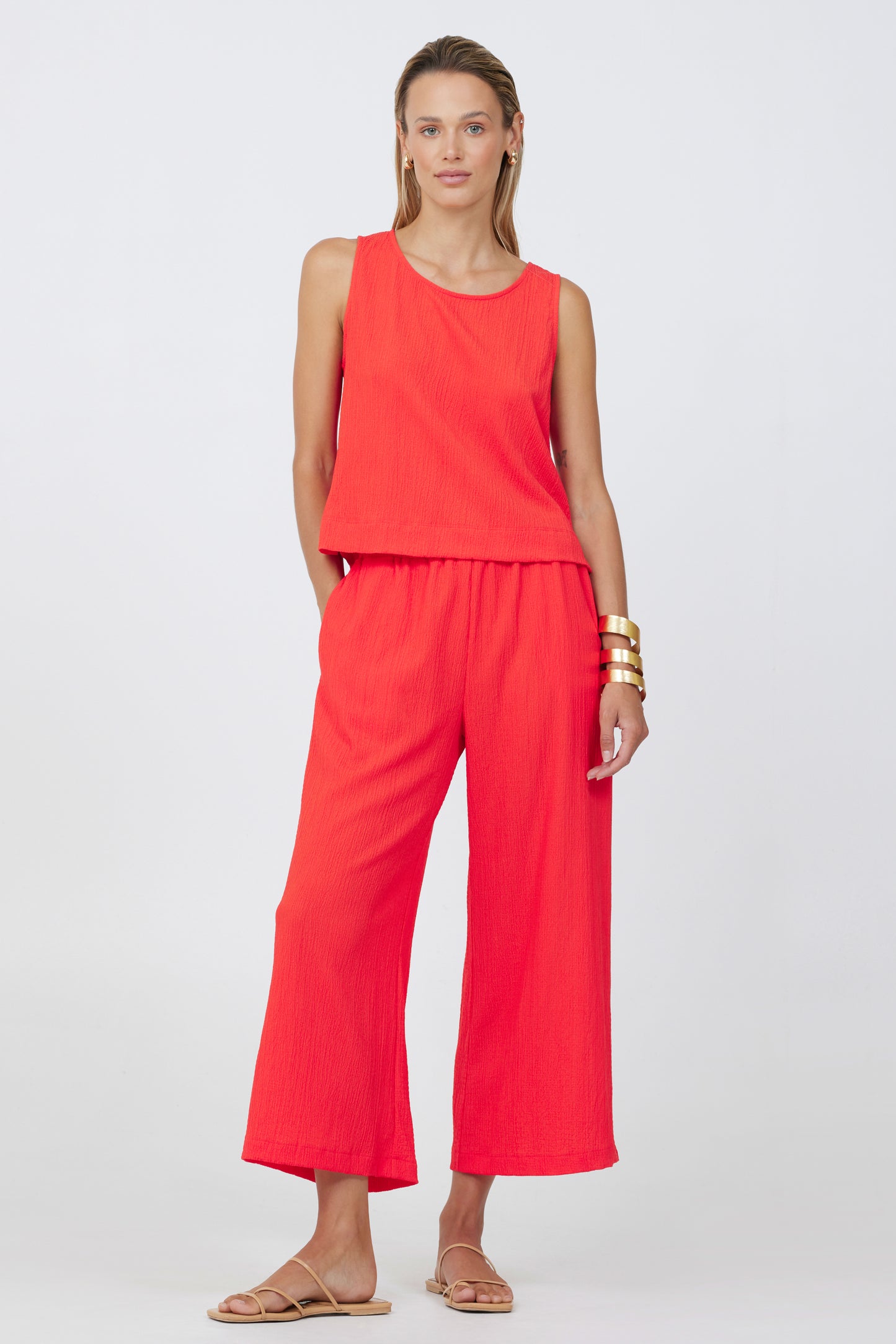 Crinkle Full Leg Crop Pant