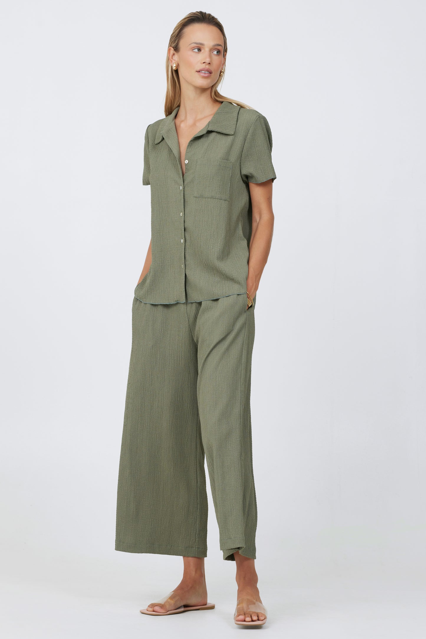 Crinkle Full Leg Crop Pant