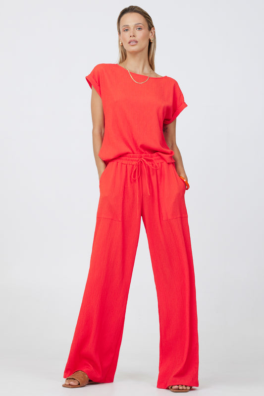 Crinkle Texture Roll Sleeve Tee