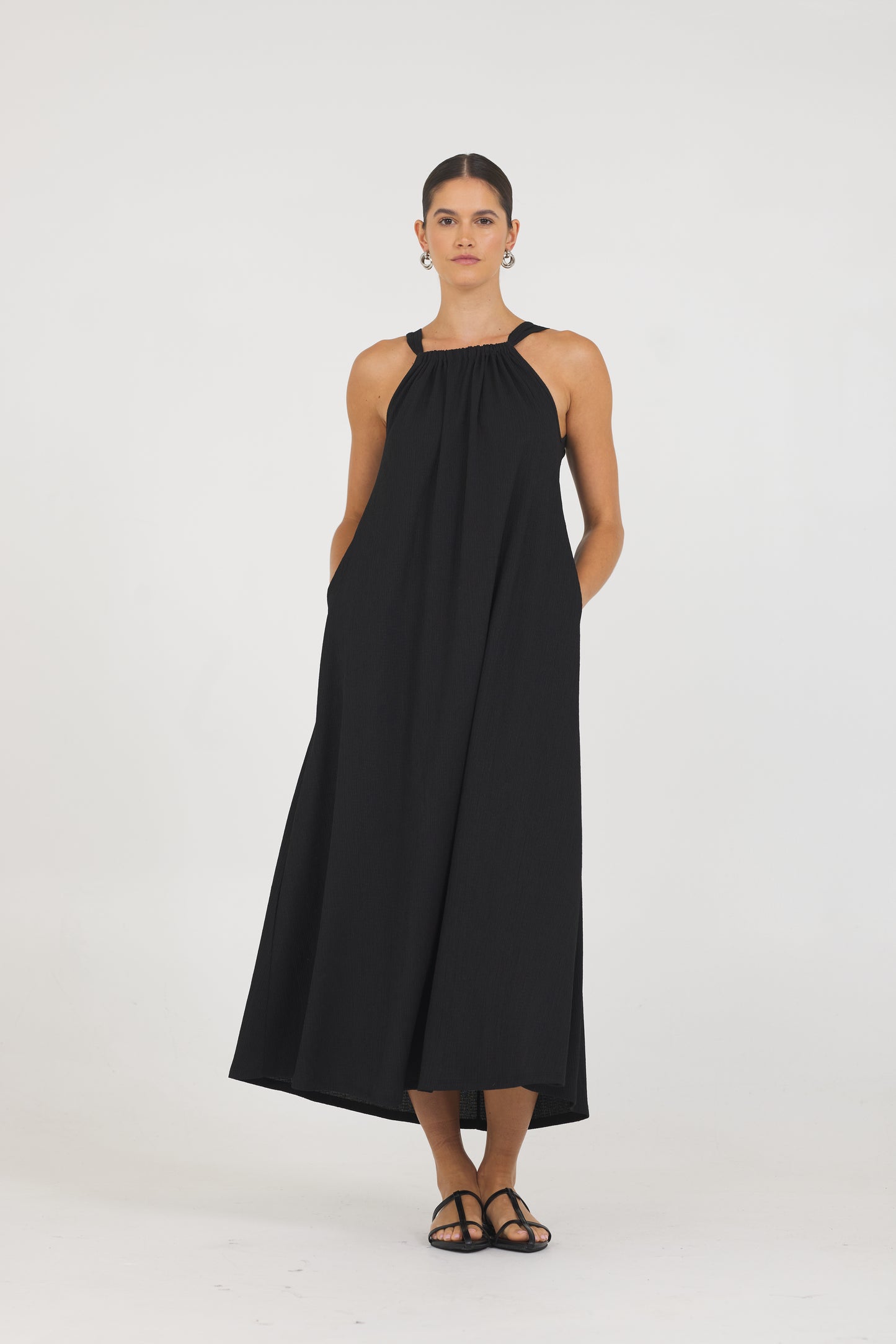 Crinkle Texture Tie Back Maxi Dress
