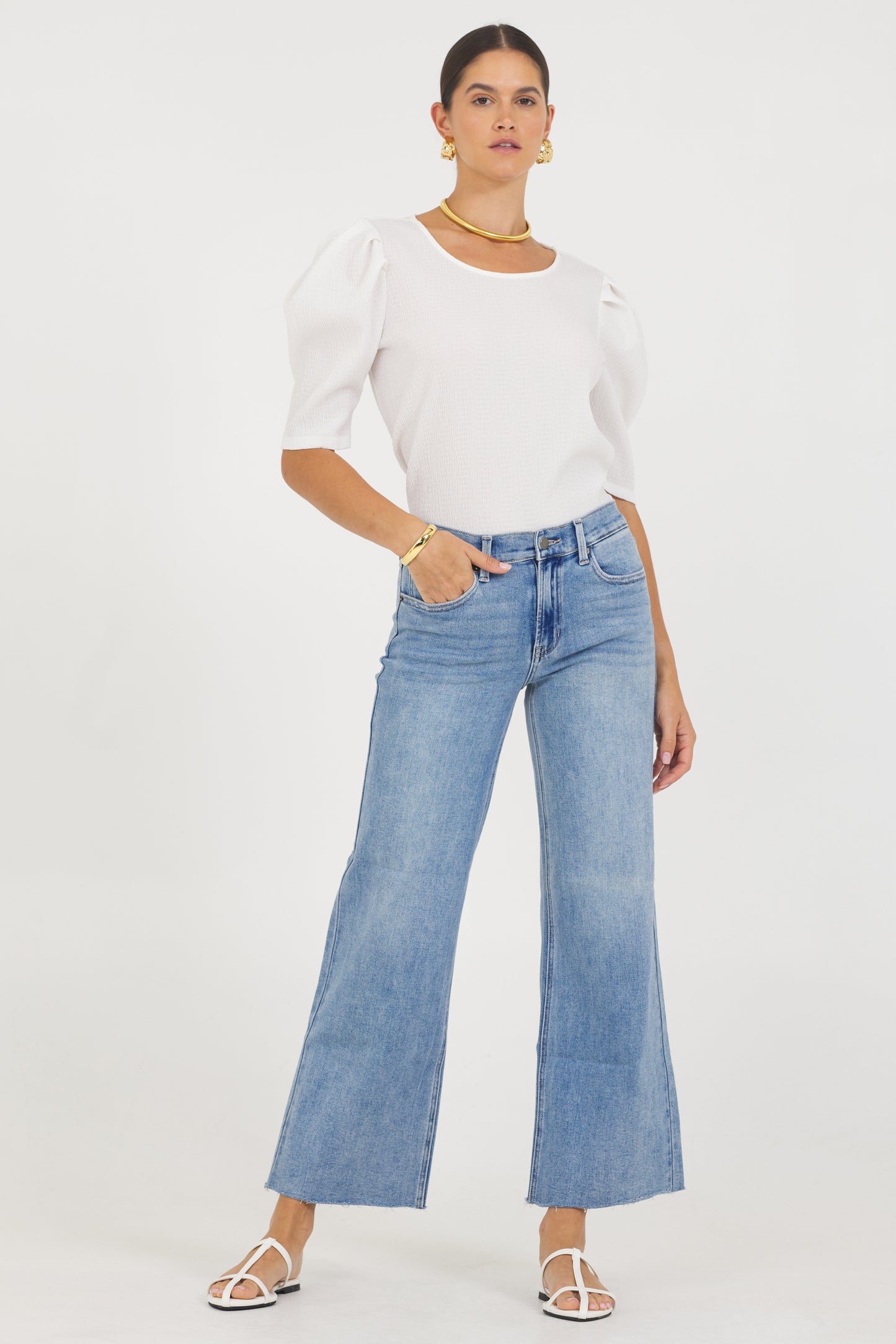 A Crinkle Texture Puff Slv Top