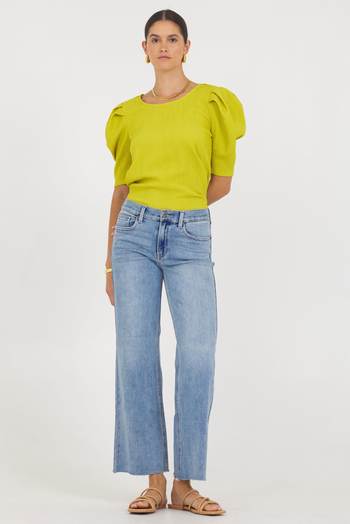 A Crinkle Texture Puff Slv Top
