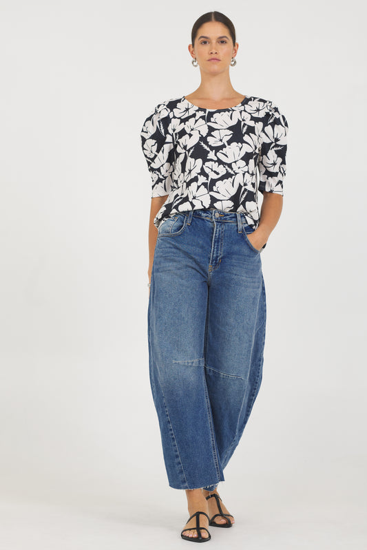A Crinkle Texture Puff Slv Top