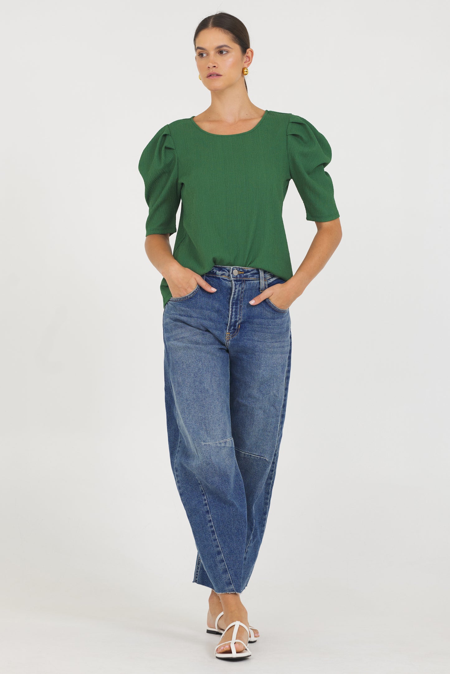 A Crinkle Texture Puff Slv Top
