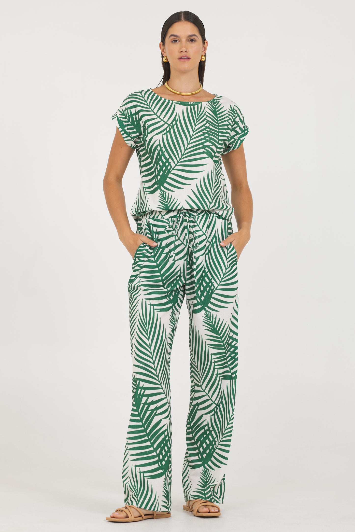 A Crinkle Texture Roll Sleeve Top