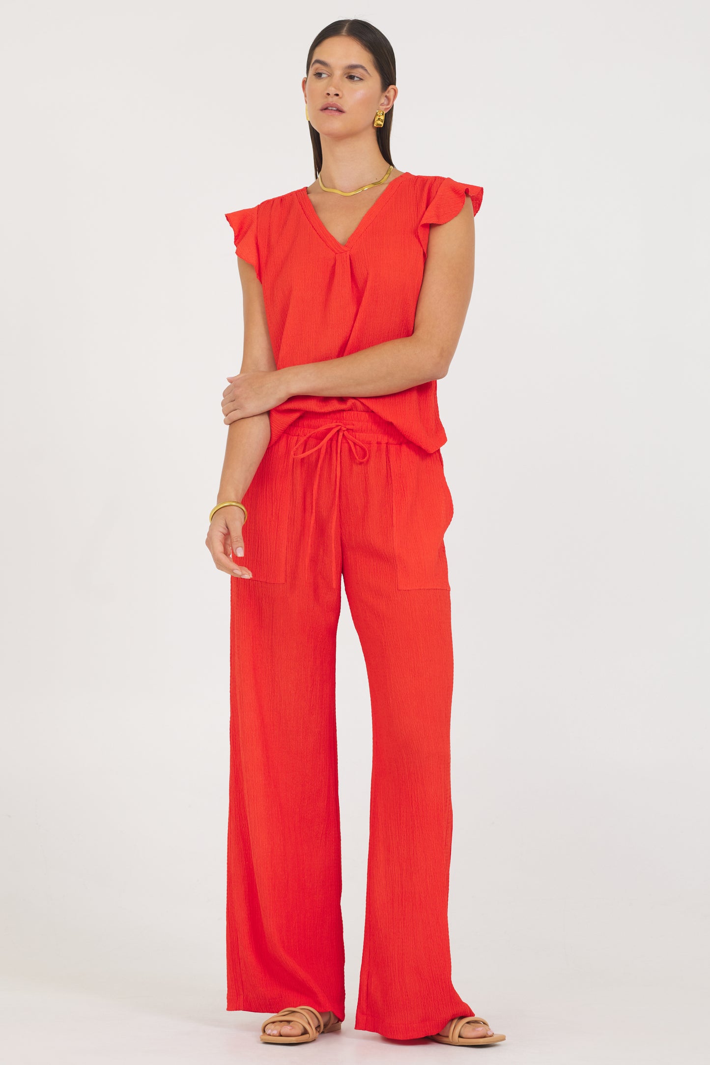 Crinkle Texture Ruffle Top
