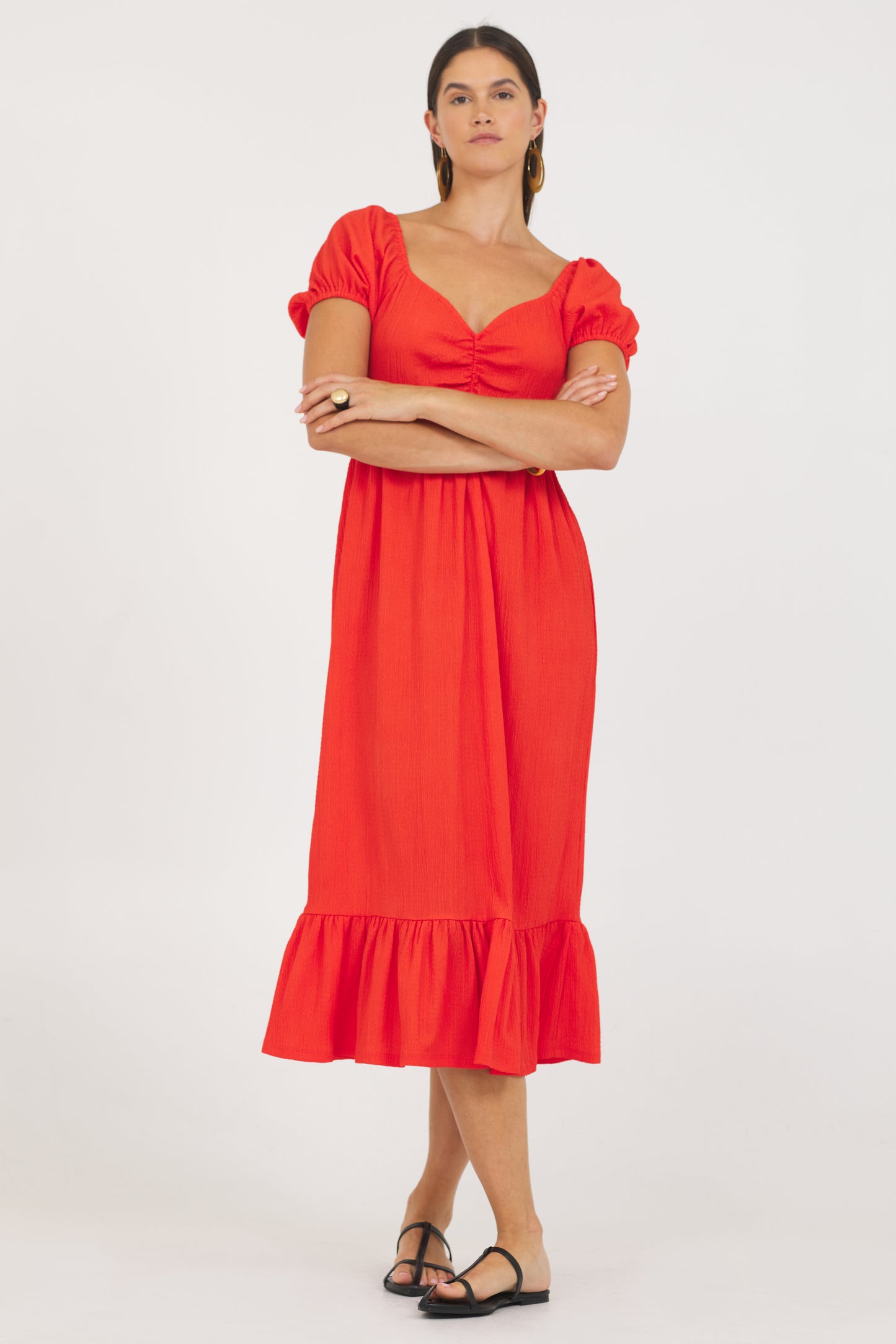 A Crinkle Texture V neck Dress