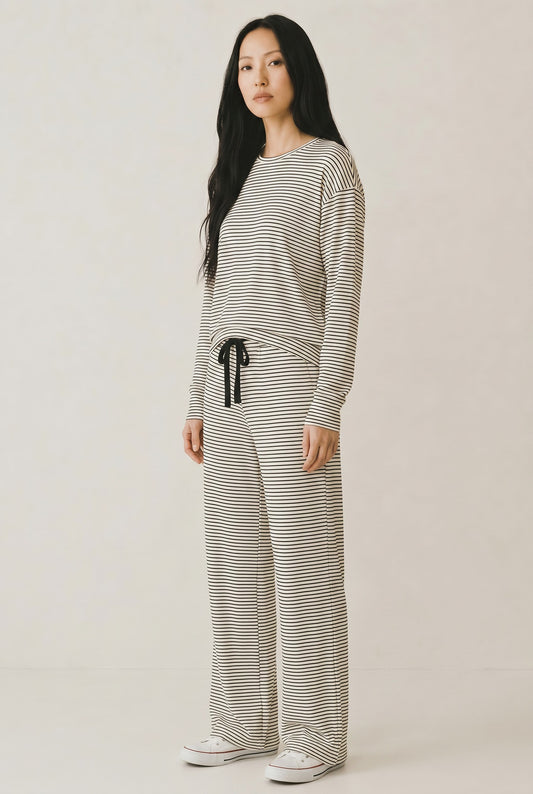 Brushed Cozy High Low Long Sleeve Stripe Top